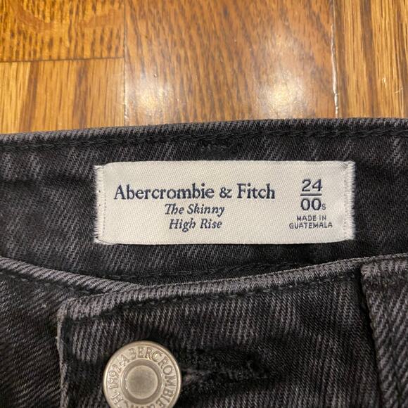 Abercrombie & Fitch The Skinny High Rise Jeans Black Raw Hem Distressed 24 00 - Picture 3 of 8
